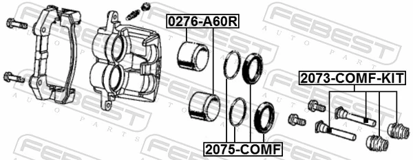 2075COMF Febest Kit de reparação de suporte do freio traseiro