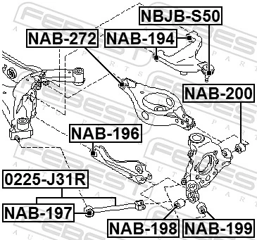 NAB197 Febest Bloco silencioso dianteiro de braço oscilante traseiro longitudinal