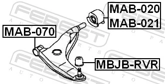 MAB020 Febest Bloco silencioso dianteiro do braço oscilante inferior