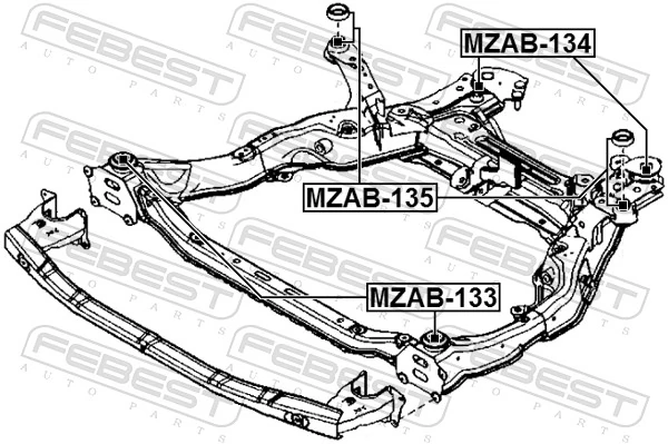 MZAB134 Febest Bloco silencioso (coxim) de viga dianteira (de plataforma veicular)