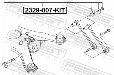 2329007KIT Febest Parafuso de fixação de braço oscilante de inclinação traseiro, interno