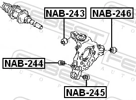 NAB245 Febest Bloco silencioso do pino de apoio traseiro