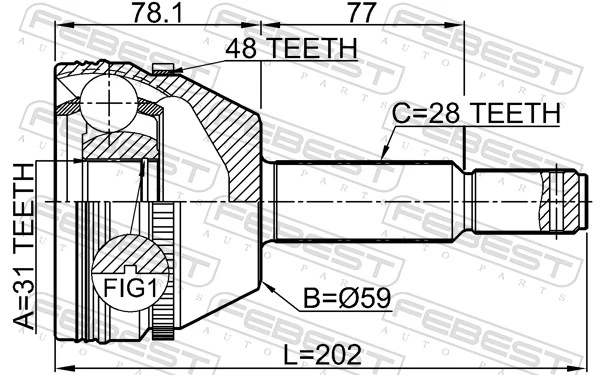 2110TRD9A48 Febest Junta homocinética externa dianteira