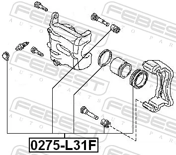0275L31F Febest Kit de reparação de suporte do freio dianteiro