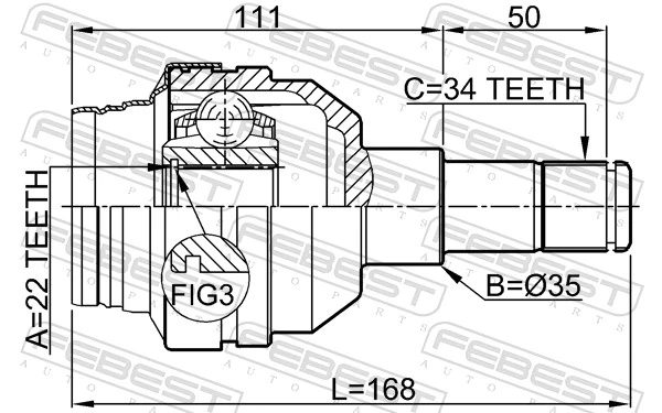 1011C100R Febest Junta homocinética interna traseira
