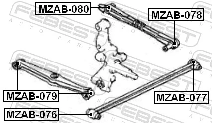 MZAB077 Febest Bloco silencioso traseiro de braço oscilante traseiro longitudinal