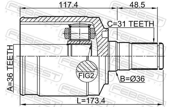 1211CM10LH Febest Junta homocinética interna dianteira esquerda