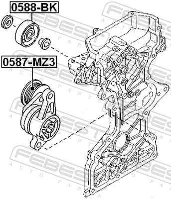 0587MZ3 Febest Rolo de reguladora de tensão da correia de transmissão