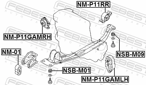 NMP11GAMRH Febest Coxim (suporte) direito de motor