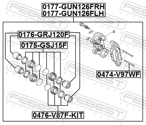 0177GUN126FLH Febest Suporte do freio dianteiro esquerdo