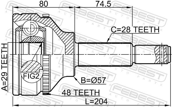 2110TT9A48 Febest Junta homocinética externa dianteira