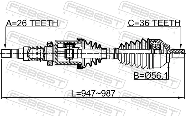 2714S40RH Febest Semieixo (acionador) dianteiro direito
