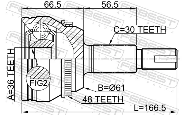 0110GSX30A48 Febest Junta homocinética externa traseira