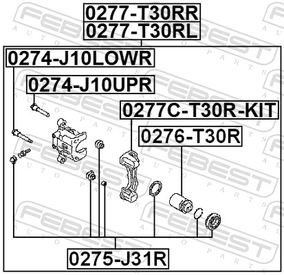 0277CT30RKIT Febest Braçadeira do freio de suporte traseiro