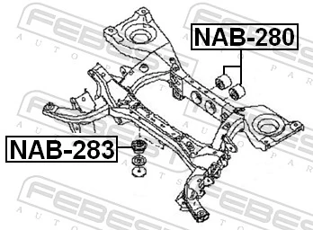 NAB283 Febest Bloco silencioso de viga traseira (de plataforma veicular)