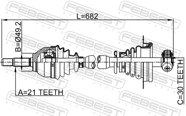 Semieixo (acionador) dianteiro esquerdo Euroex EXRN47028