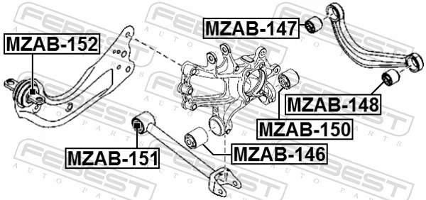 MZAB152 Febest Bloco silencioso dianteiro de braço oscilante traseiro longitudinal
