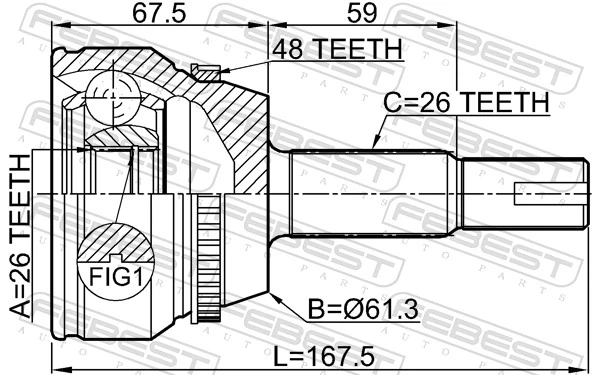 0110ACV40L26A48 Febest Junta homocinética externa dianteira