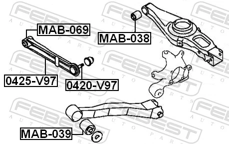 0425V97 Febest Braço oscilante de suspensão traseira transversal