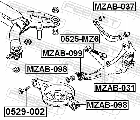 MZAB098 Febest Bloco silencioso do braço oscilante inferior traseiro