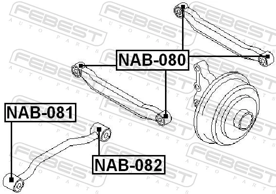 NAB082 Febest Bloco silencioso traseiro de braço oscilante traseiro longitudinal