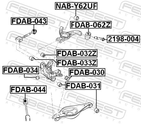 FDAB031 Febest Bloco silencioso do pino de apoio traseiro