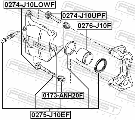 0275J10EF Febest Kit de reparação de suporte do freio dianteiro