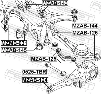 MZAB126 Febest Bloco silencioso do braço oscilante inferior traseiro
