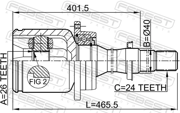 0111AZT250RH Febest Junta homocinética interna dianteira direita
