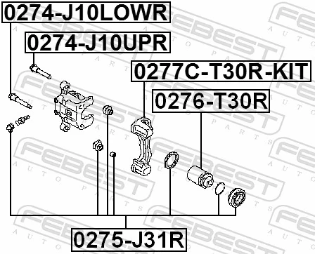 0275J31R Febest Kit de reparação de suporte do freio traseiro