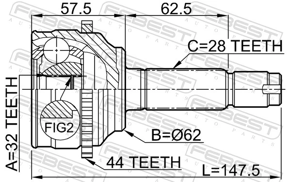 Junta homocinética externa dianteira GD3822510 Mazda