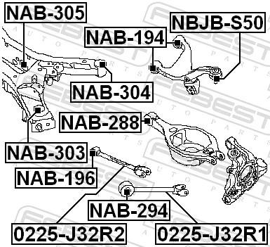 NAB305 Febest Bloco silencioso de viga traseira (de plataforma veicular)