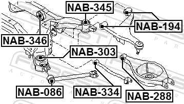 NAB345 Febest Bloco silencioso de viga traseira (de plataforma veicular)