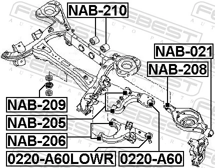 NAB209 Febest Bloco silencioso de viga traseira (de plataforma veicular)
