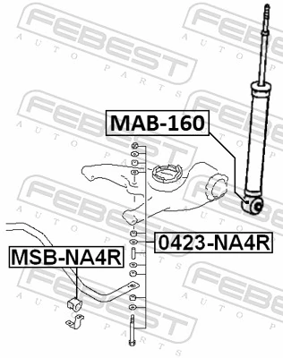 MAB160 Febest Bloco silencioso de amortecedor traseiro