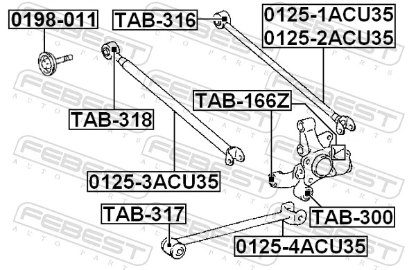 01252ACU35 Febest Barra transversal de suspensão traseira
