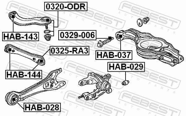 HAB037 Febest Bloco silencioso traseiro de braço oscilante transversal