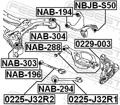 NAB303 Febest Bloco silencioso de viga traseira (de plataforma veicular)