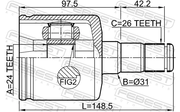 2711S80ATLH Febest Junta homocinética interna dianteira esquerda