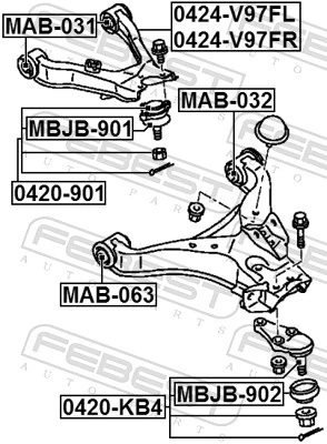 MBJB901 Febest Bota de proteção de suporte esférico superior