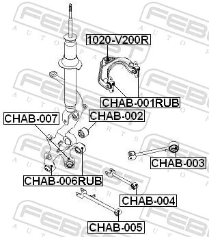 CHAB001RUB Febest Bloco silencioso do braço oscilante superior traseiro