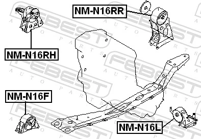 NMN16RH Febest Coxim (suporte) direito de motor
