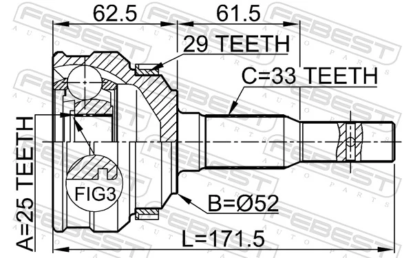 Junta homocinética externa dianteira para Opel Kadett E 35, 36, 45, 46