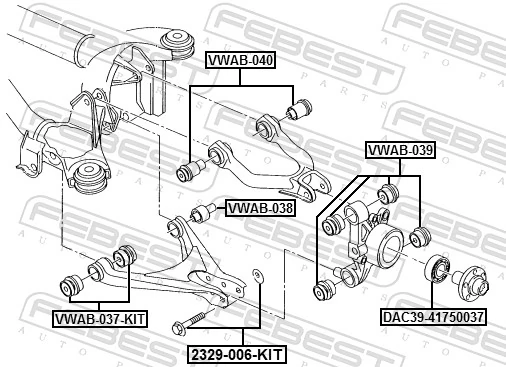 2329006KIT Febest Parafuso de fixação de braço oscilante dianteiro, inferior