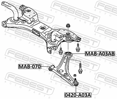  Bloco silencioso dianteiro do braço oscilante inferior Mitsubishi Space Star MIRAGE hatchback (A0) (2012 - 2014) MIRAGE