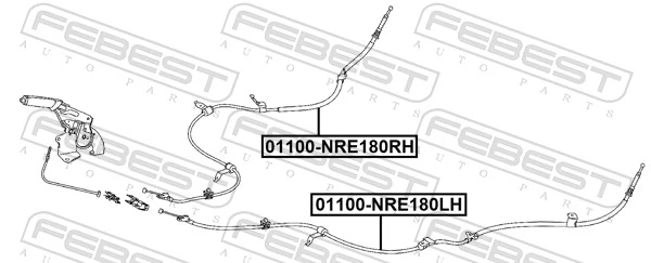 01100NRE180RH Febest Cabo do freio de estacionamento traseiro direito