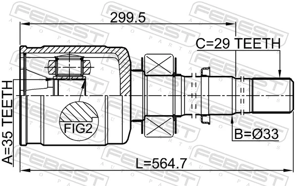 0211R52VQ35RH Febest Junta homocinética interna dianteira direita