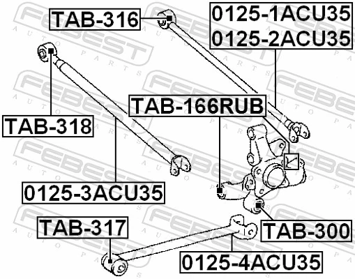 TAB166RUB Febest Bloco silencioso do pino de apoio traseiro