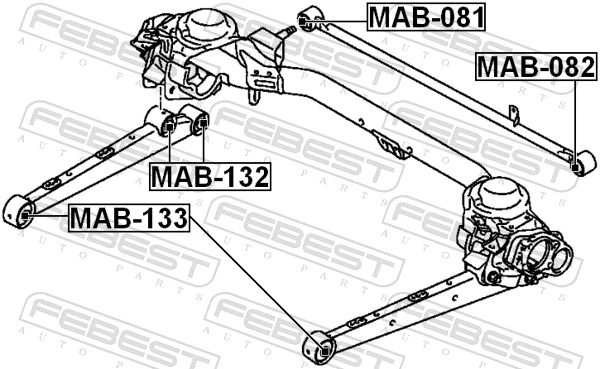 MAB132 Febest Bloco silencioso da barra longitudinal traseira