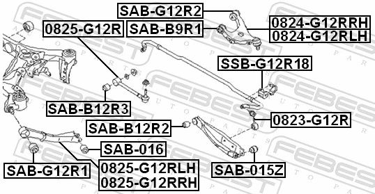 SABG12R1 Febest Bloco silencioso do braço oscilante inferior traseiro longitudinal